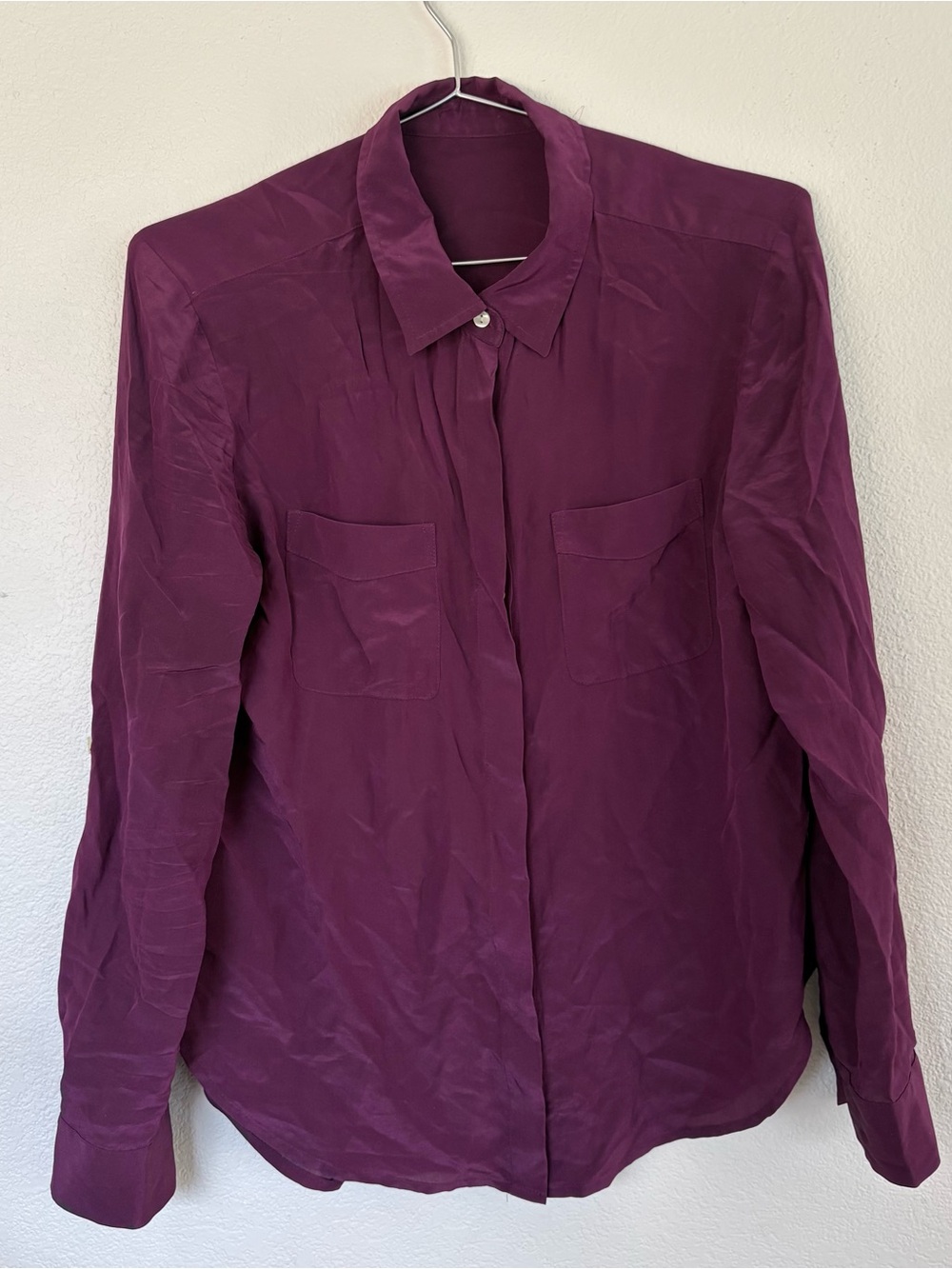 Button-Front Long Sleeve Shirt in Deep Plum
